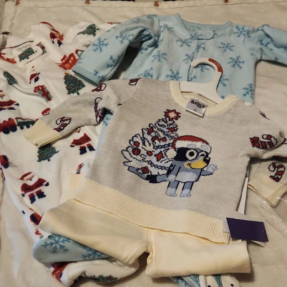 Bluey, Baby 6months, Christmas Holiday, Festive Sweater and Pajama Bundle